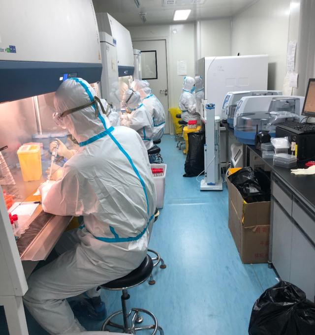 检验科的医护人员在方舱实验室中做核酸提取工作.jpeg